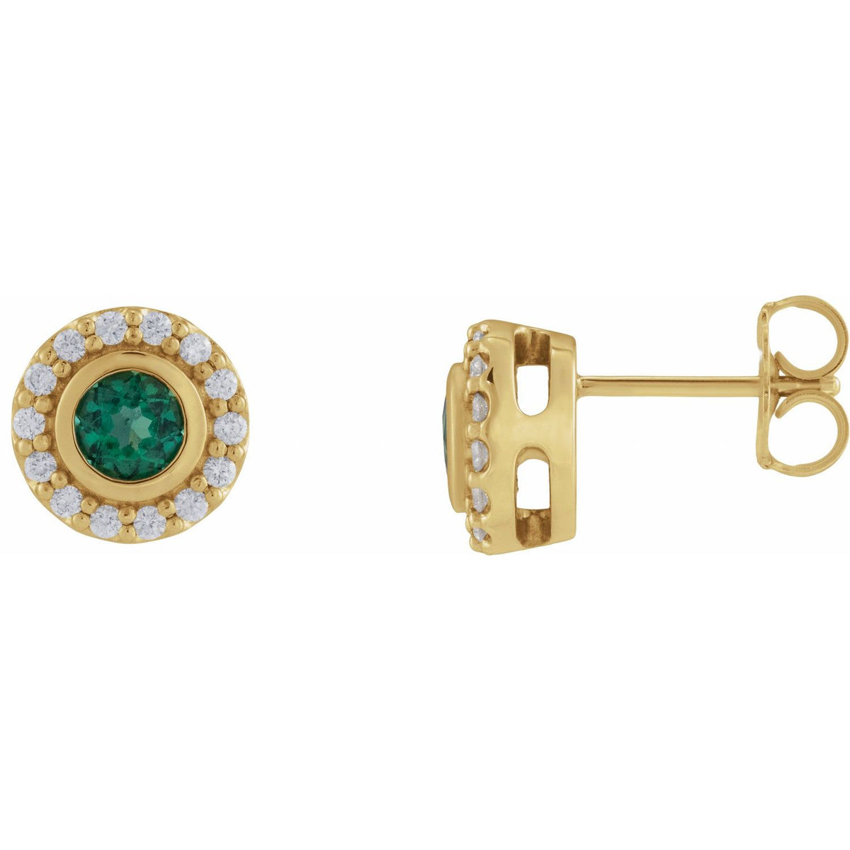 14K Yellow Gold Lab-Grown Ruby & 1/5 CTW Natural Diamond Halo-Style Stud Earrings
