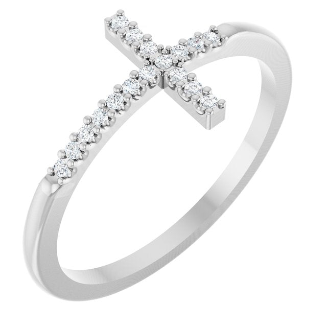 Sterling Silver .08 CTW Natural Diamond Sideways Cross Ring
