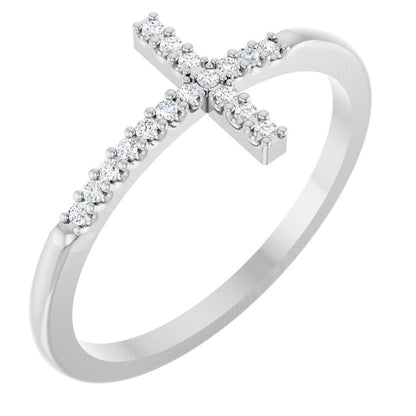 Sterling Silver .08 CTW Natural Diamond Sideways Cross Ring