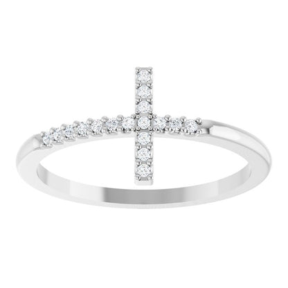 Sterling Silver .08 CTW Natural Diamond Sideways Cross Ring