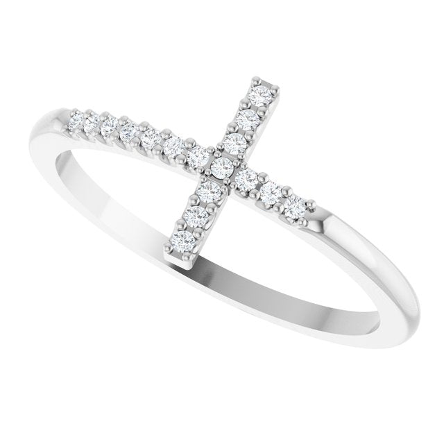 Sterling Silver .08 CTW Natural Diamond Sideways Cross Ring