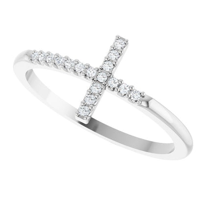 Sterling Silver .08 CTW Natural Diamond Sideways Cross Ring