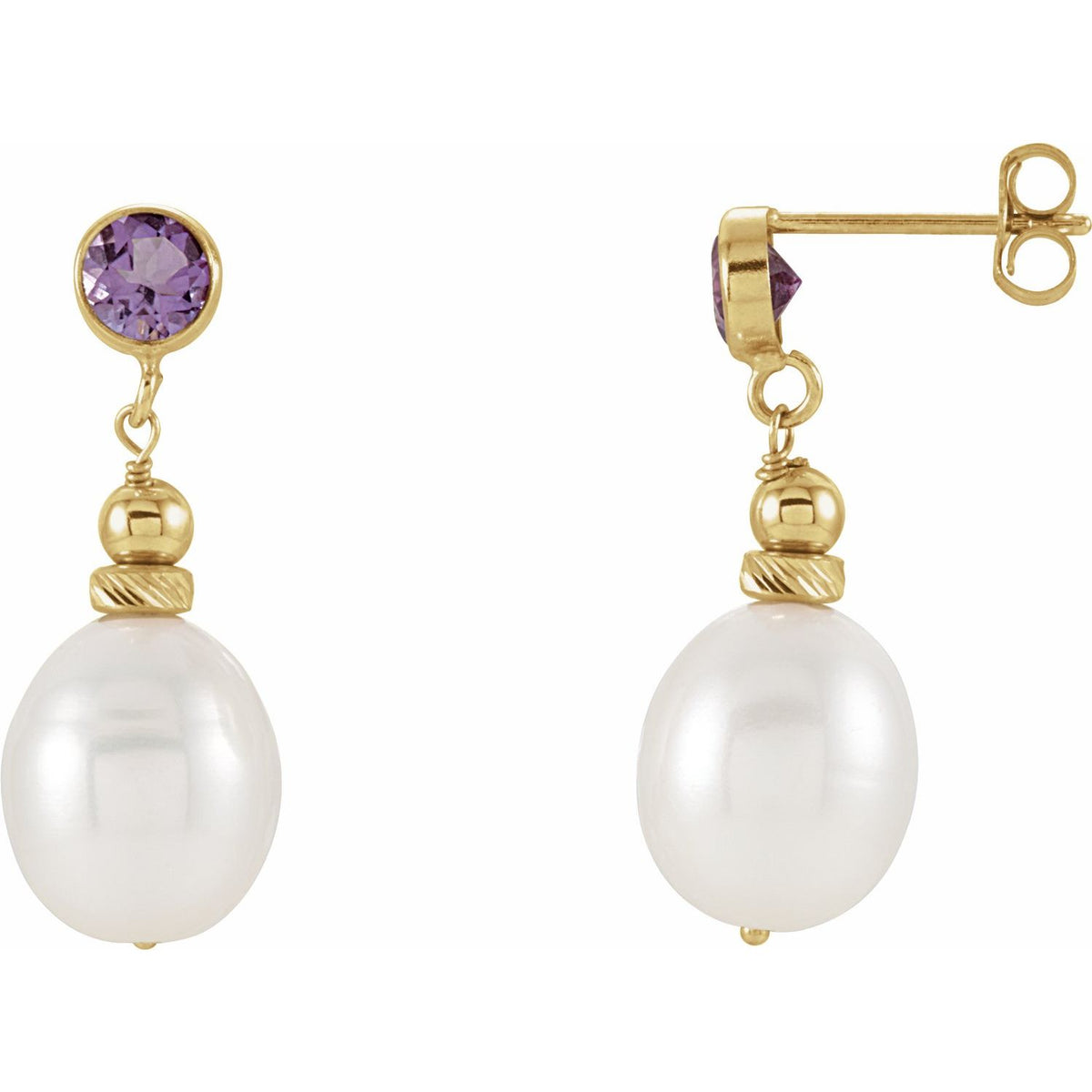 14K Yellow Gold Cultured White Freshwater Pearl & Natural Swiss Blue Topaz Earrings