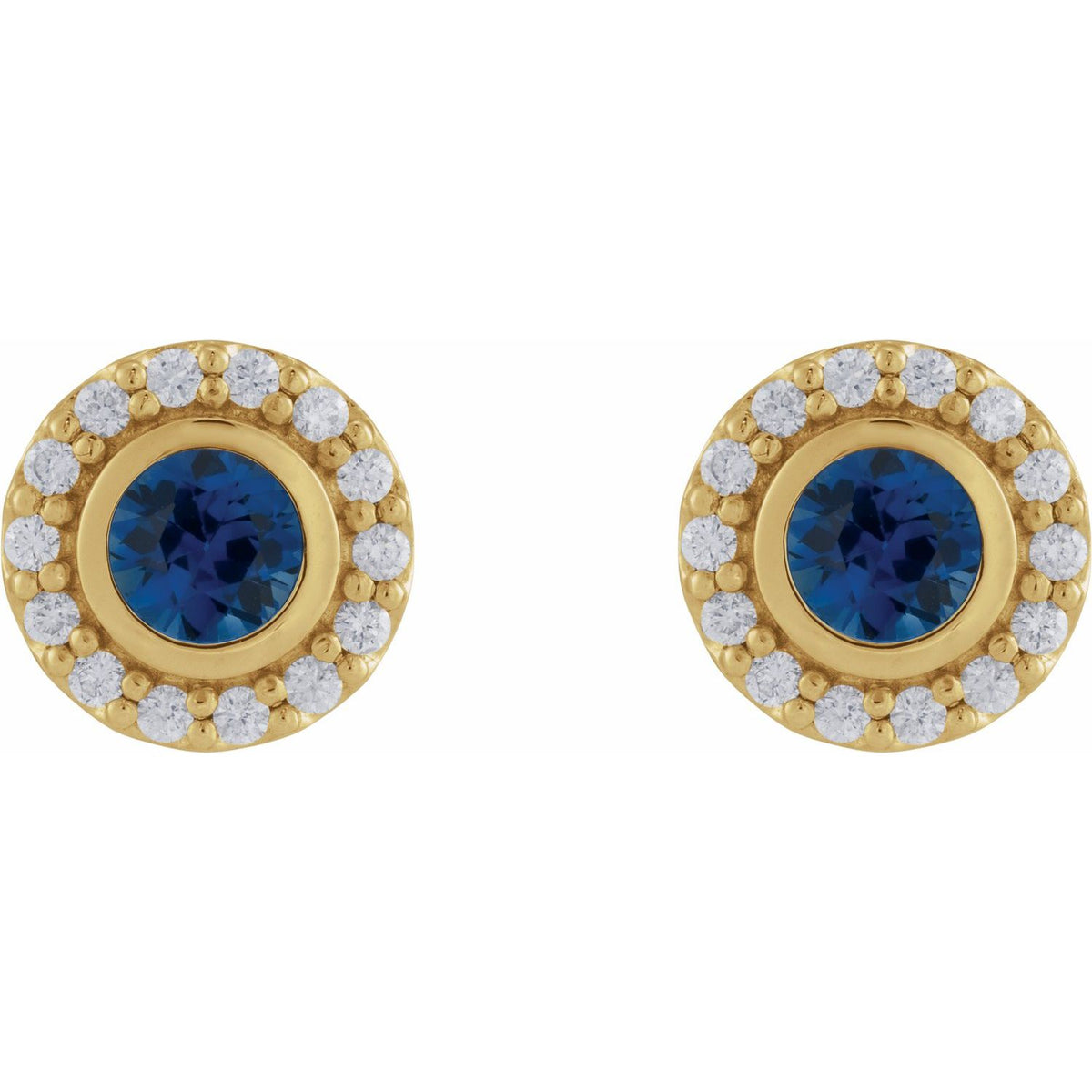 14K Yellow Gold Lab-Grown Blue Sapphire & 1/5 CTW Natural Diamond Halo-Style Stud Earrings
