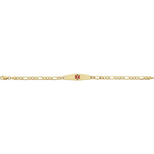 14K Yellow Gold Medical Identification Red Enamel 7" Bracelet