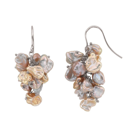 Sterling Silver Cultured Multi-Color Freshwater Keshi Pearl Earrings