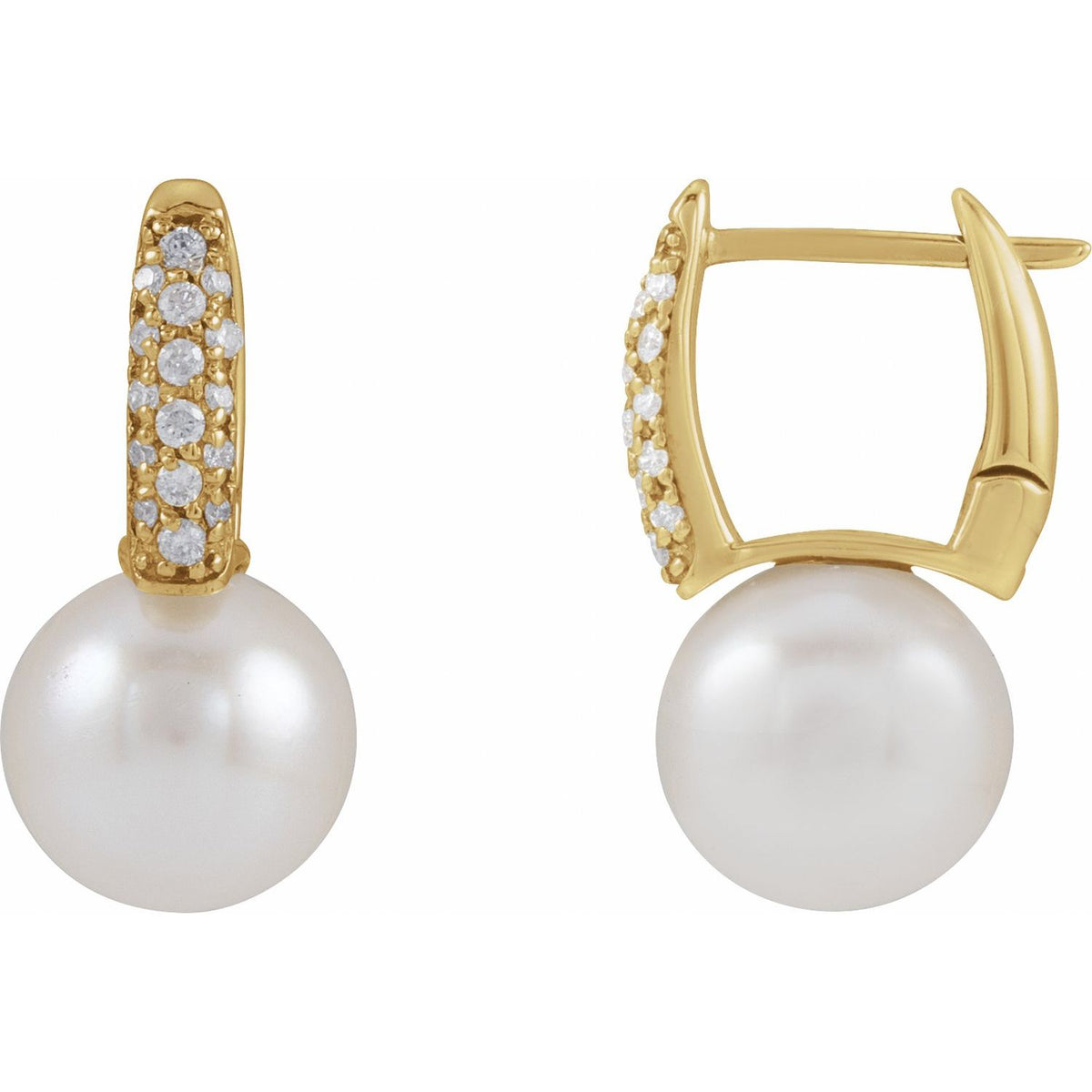14K Yellow Gold Cultured White Akoya Pearl & 1/6 CTW Natural Diamond Earrings