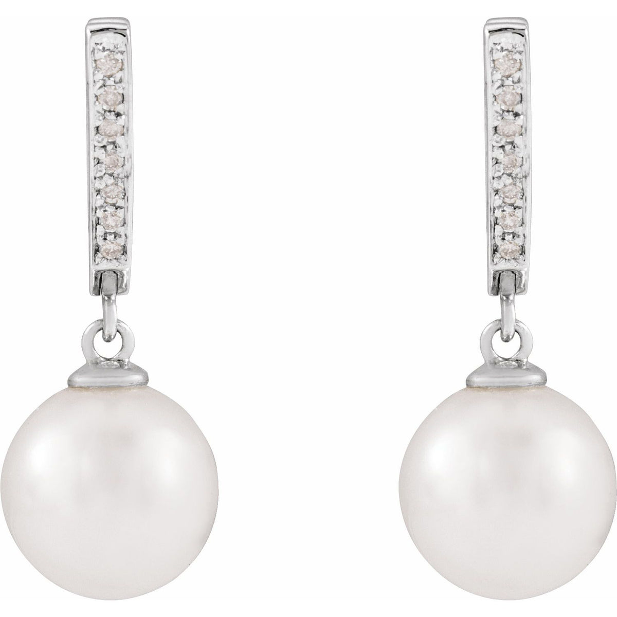 14K White Gold Cultured South Sea Pearl & 1/10 CTW Natural Diamond Earrings
