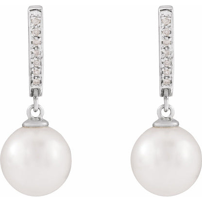 14K White Gold Cultured South Sea Pearl & 1/10 CTW Natural Diamond Earrings