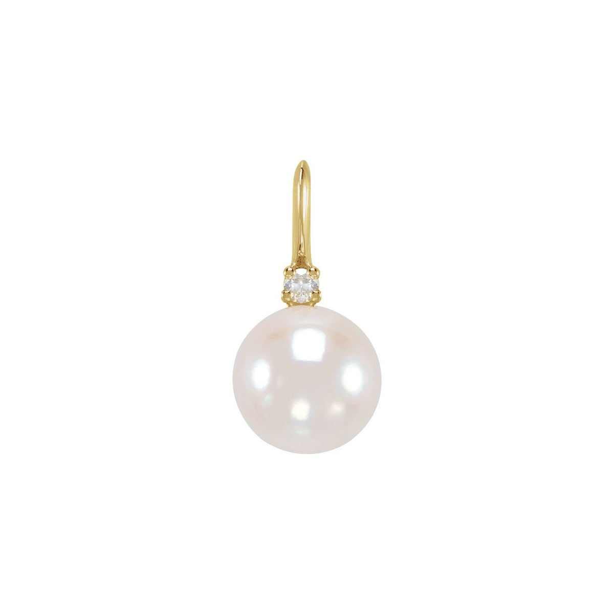 14K Yellow Gold Cultured White Akoya Pearl & .03 CTW Natural Diamond Pendant