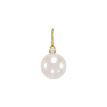 14K Yellow Gold Cultured White Akoya Pearl & .03 CTW Natural Diamond Pendant
