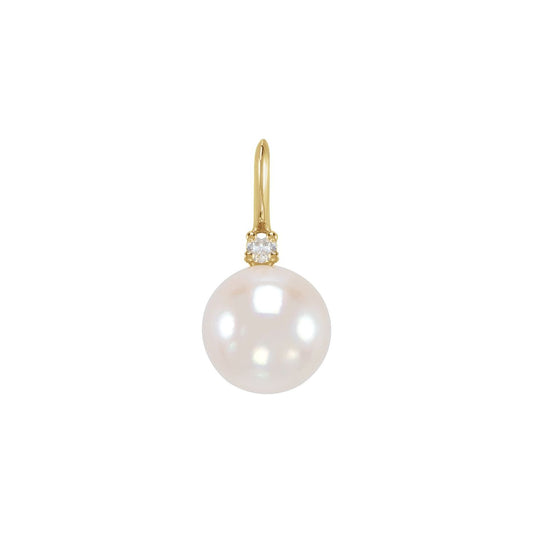 14K Yellow Gold Cultured White Akoya Pearl & .03 CTW Natural Diamond Pendant