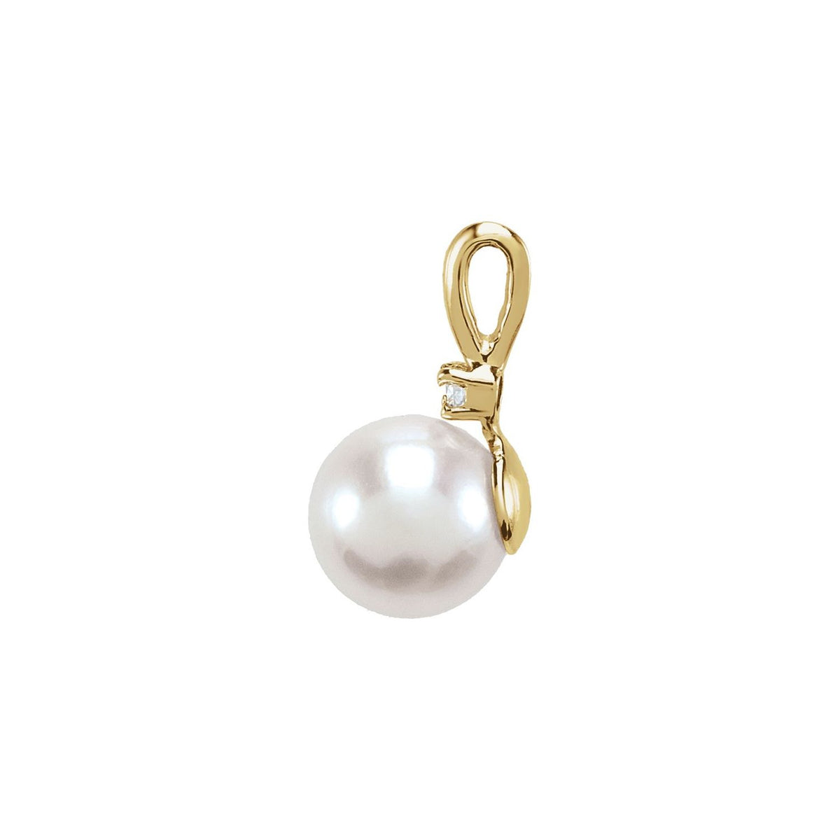 14K Yellow Gold Cultured White Akoya Pearl & .03 CTW Natural Diamond Pendant