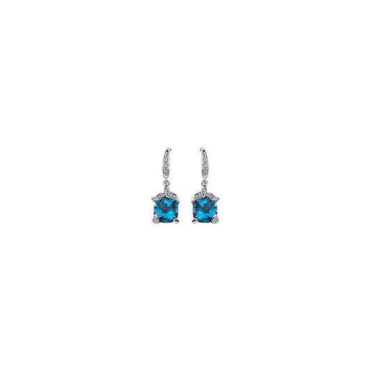 14K Yellow Gold Natural Swiss Blue Topaz & .06 CTW Natural Diamond Earrings