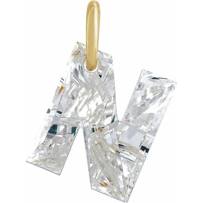 14K Yellow Gold 1 1/8 CT Lab-Grown Diamond Initial N Dangle