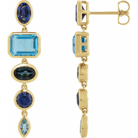 Lab-Grown Blue Sapphire & Natural London Blue Topaz Dangle Earrings