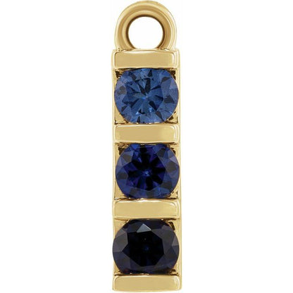 Natural Blue Sapphire Three-Stone Bar Dangle