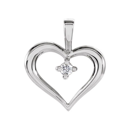 14K White Gold .02 CT Natural Diamond Heart Pendant