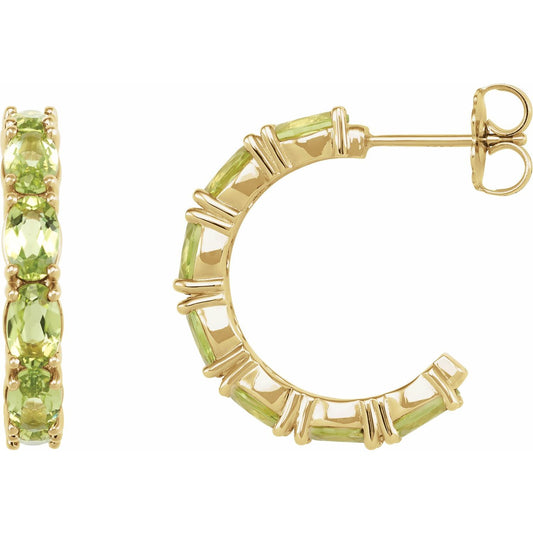 14K Yellow Gold Natural Peridot Hoop Earrings (88765)