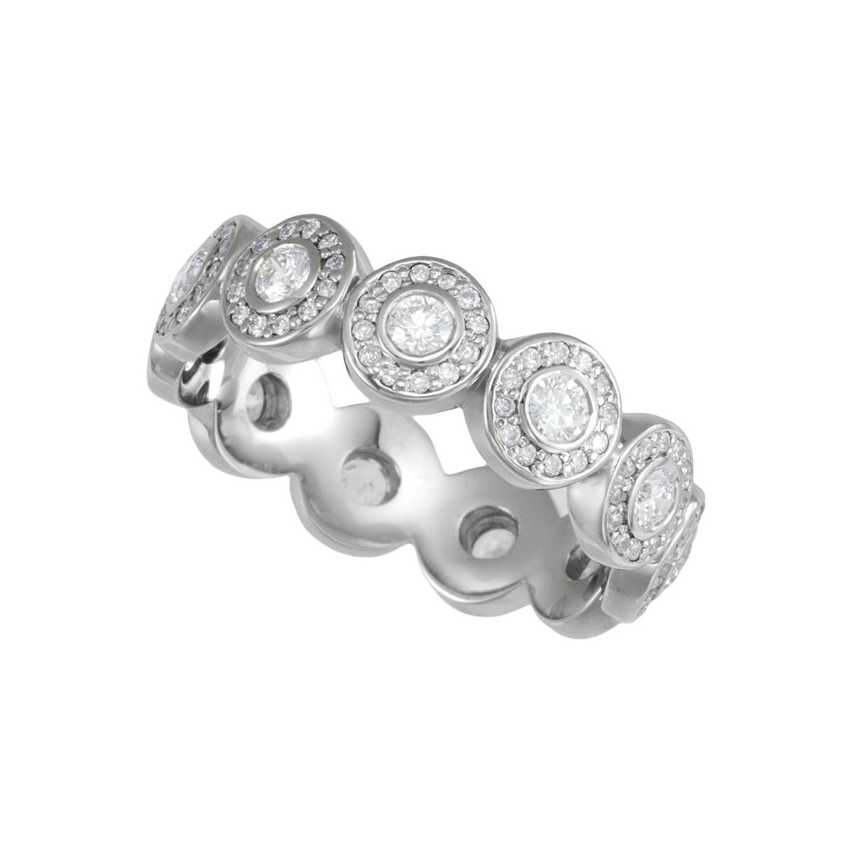 14K White Gold 3/4 CTW Natural Diamond Halo-Style Eternity Band
