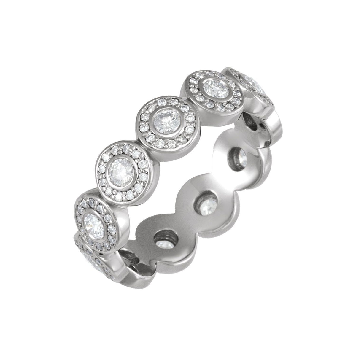 14K White Gold 3/4 CTW Natural Diamond Halo-Style Eternity Band