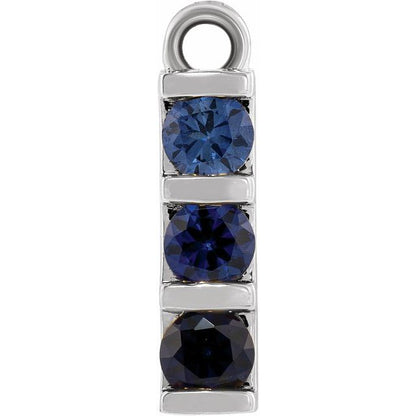 Lab-Grown Blue Sapphire Three-Stone Bar Dangle