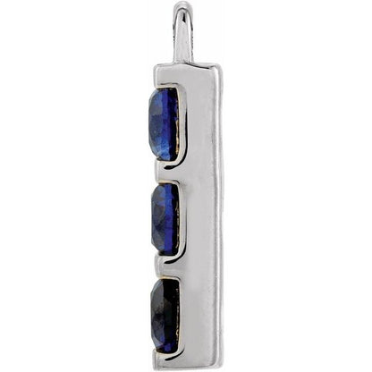 Lab-Grown Blue Sapphire Three-Stone Bar Dangle