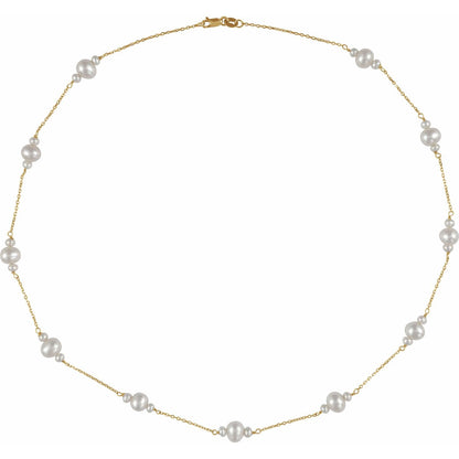 14K Yellow Gold Cultured White Freshwater Pearl 17" Necklace