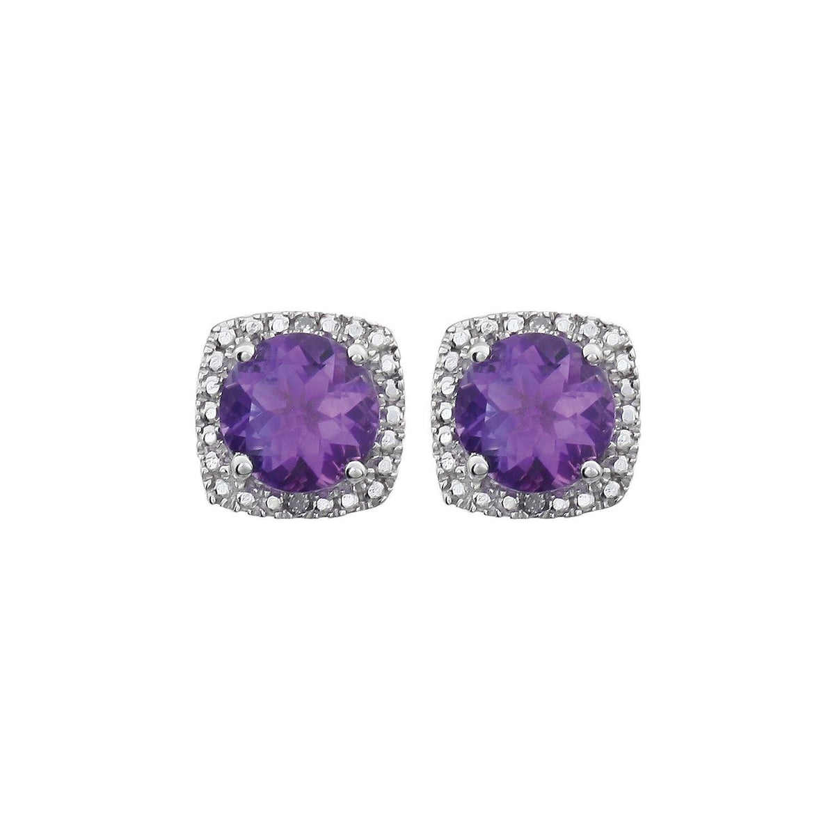 Sterling Silver Natural Amethyst & .01 CTW Natural Diamond Earrings, Style 2