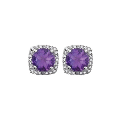 Sterling Silver Natural Amethyst & .01 CTW Natural Diamond Earrings, Style 2