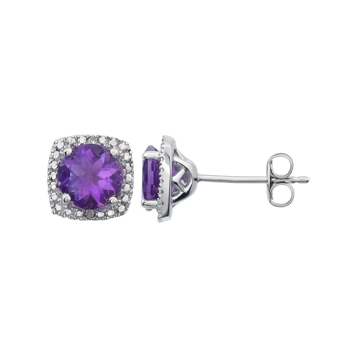 Sterling Silver Natural Amethyst & .01 CTW Natural Diamond Earrings, Style 2