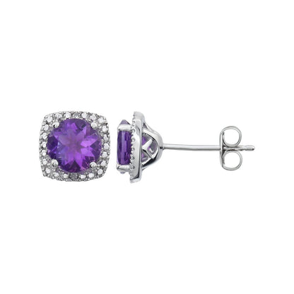 Sterling Silver Natural Amethyst & .01 CTW Natural Diamond Earrings, Style 2
