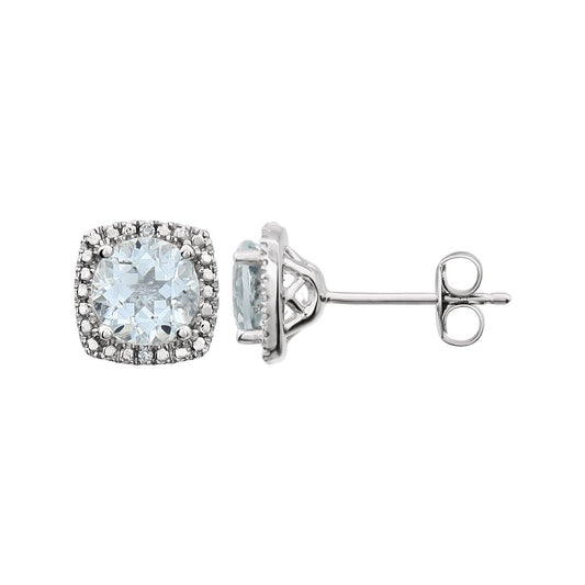 Sterling Silver Natural Aquamarine & .015 CTW Natural Diamond Earrings