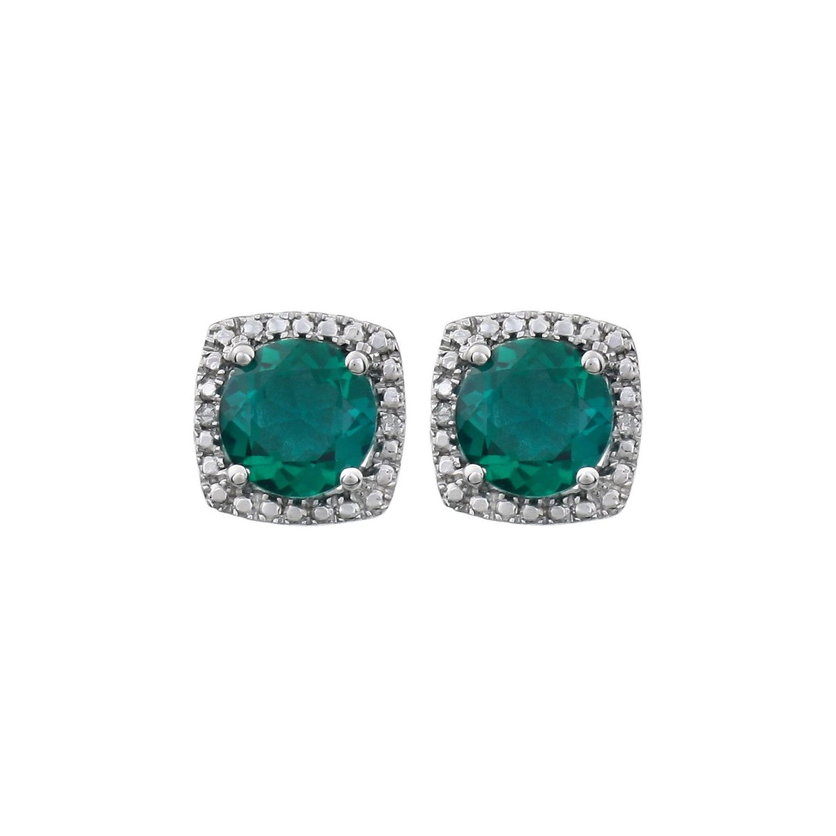 Sterling Silver Lab-Grown Emerald & .01 CTW Natural Diamond Earrings, Style 2