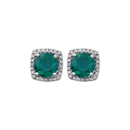 Sterling Silver Lab-Grown Emerald & .01 CTW Natural Diamond Earrings, Style 2