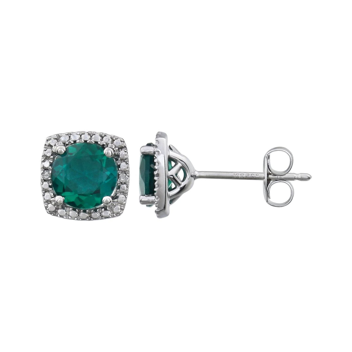Sterling Silver Lab-Grown Emerald & .01 CTW Natural Diamond Earrings, Style 2