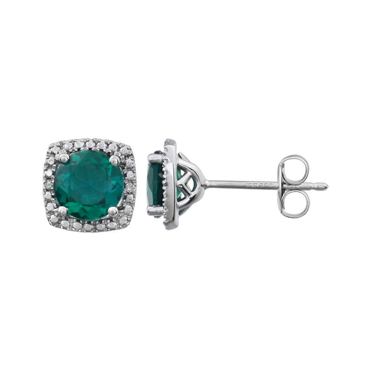 Sterling Silver Lab-Grown Emerald & .015 CTW Natural Diamond Earrings