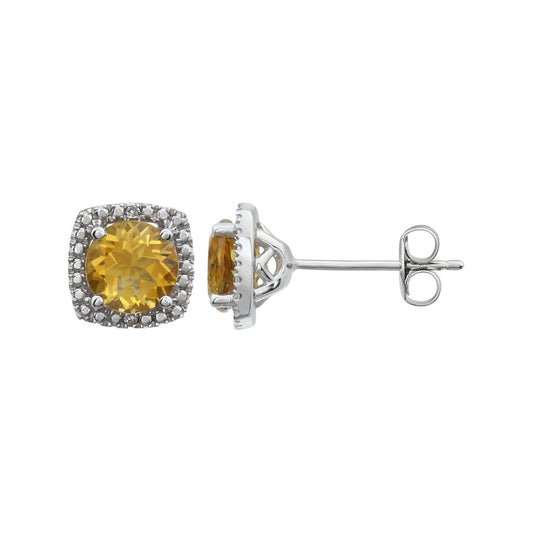 Sterling Silver Natural Citrine & .015 CTW Natural Diamond Earrings