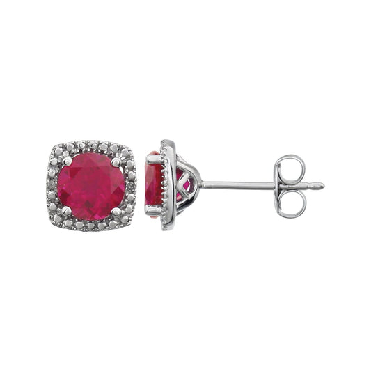 Sterling Silver Lab-Grown Ruby & .015 CTW Natural Diamond Earrings