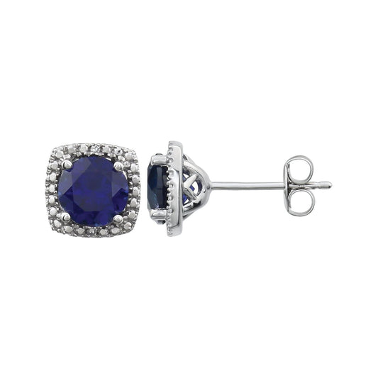 Sterling Silver Lab-Grown Blue Sapphire & .015 CTW Natural Diamond Earrings