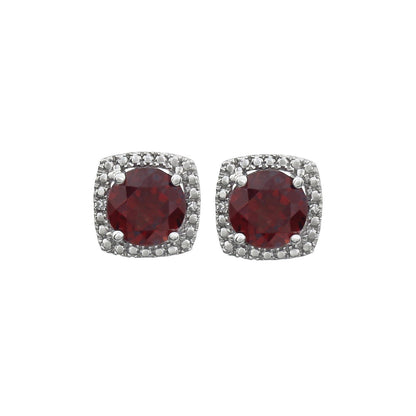 Sterling Silver Natural Mozambique Garnet & .01 CTW Natural Diamond Earrings, Style 2