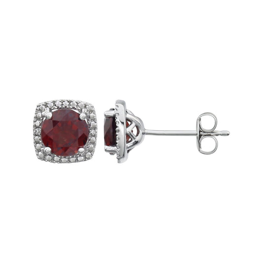 Sterling Silver Natural Mozambique Garnet & .015 CTW Natural Diamond Earrings