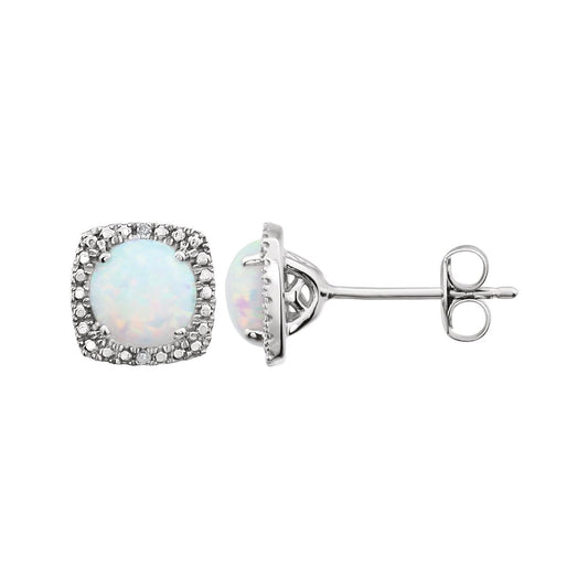 Sterling Silver Lab-Grown Opal & .015 CTW Natural Diamond Earrings