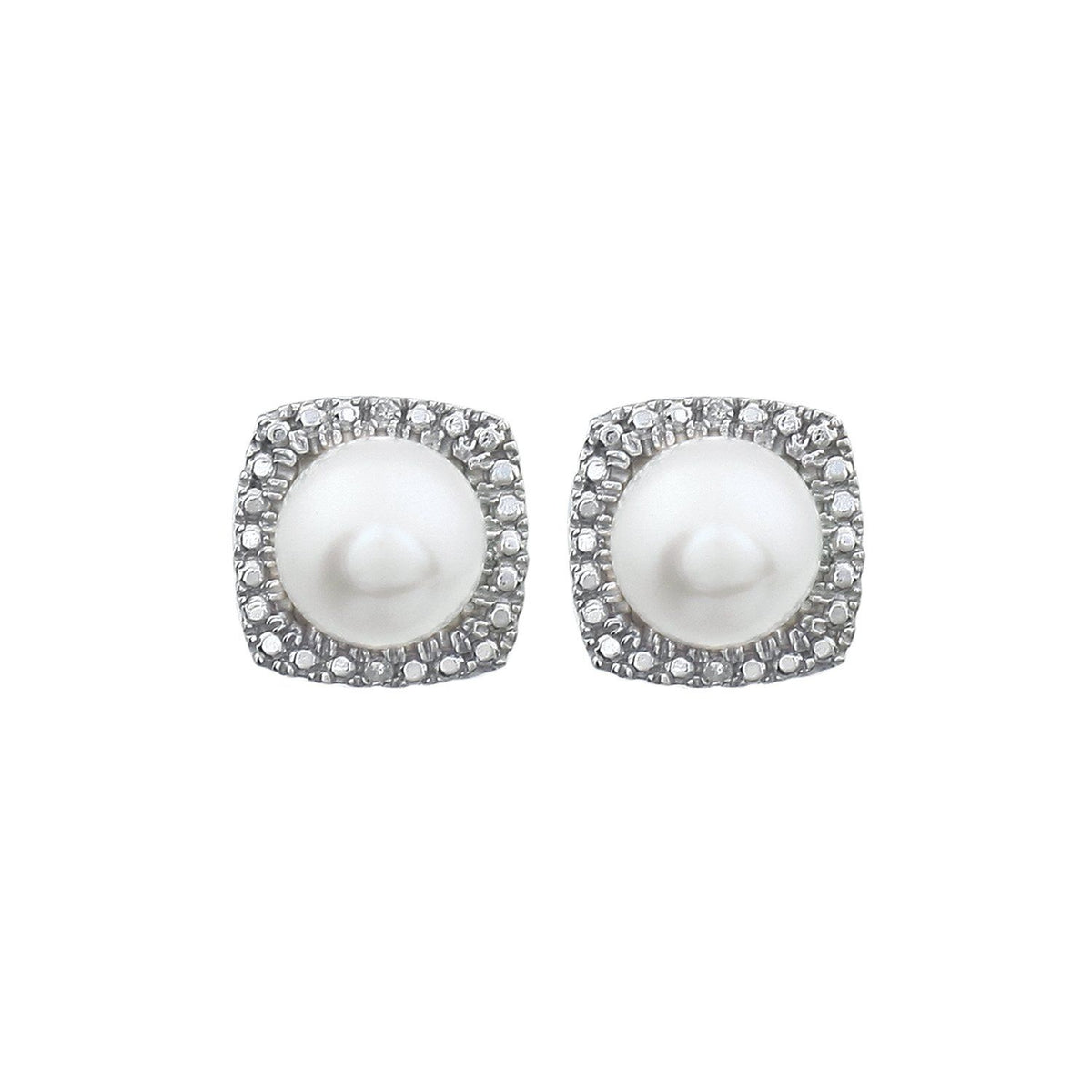 Sterling Silver Cultured White Freshwater Pearl & .01 CTW Natural Diamond Earrings, Style 2