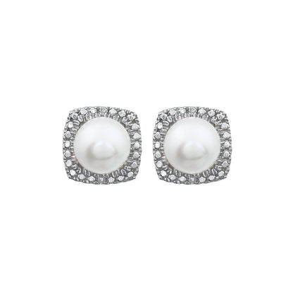 Sterling Silver Cultured White Freshwater Pearl & .01 CTW Natural Diamond Earrings, Style 2