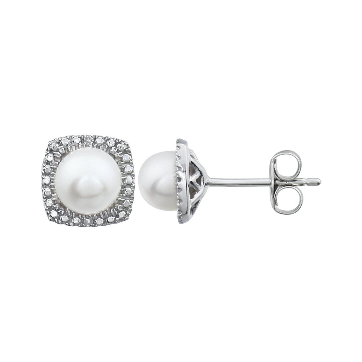 Sterling Silver Cultured White Freshwater Pearl & .01 CTW Natural Diamond Earrings, Style 2