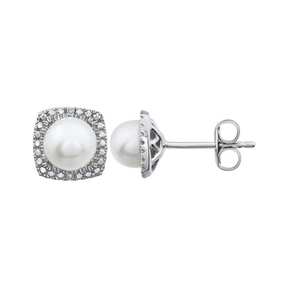 Sterling Silver Cultured White Freshwater Pearl & .01 CTW Natural Diamond Earrings, Style 2