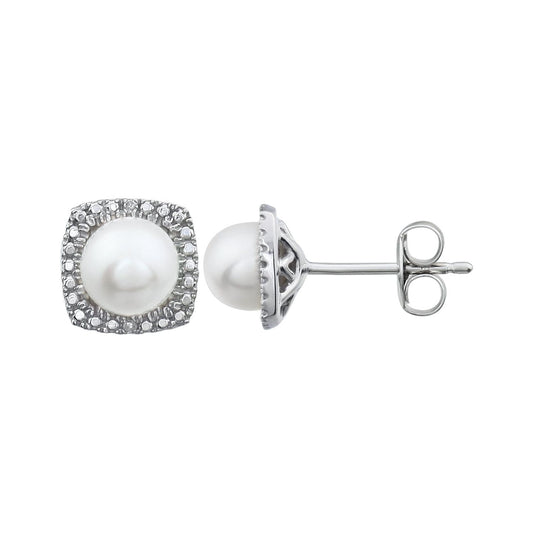 Sterling Silver Cultured White Freshwater Pearl & .015 CTW Natural Diamond Earrings