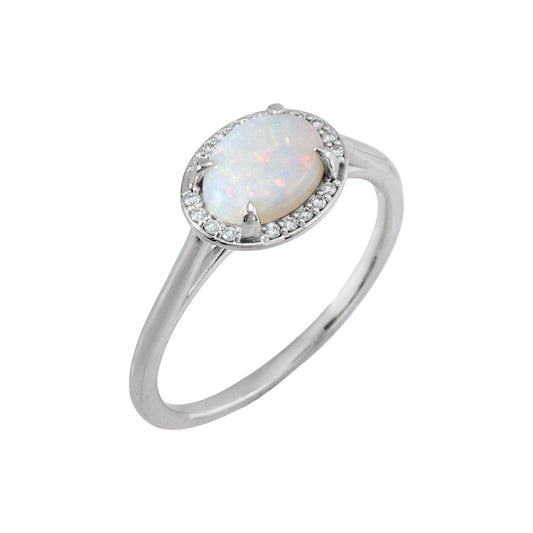 14K White Gold Natural White Opal & .04 CTW Natural Diamond Ring