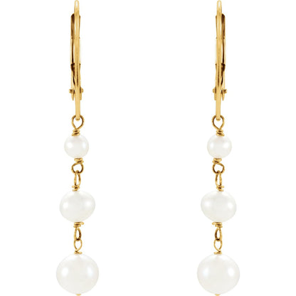 14K Yellow Gold Cultured White Freshwater Pearl Earrings, 5.4 mm x 37.9 mm